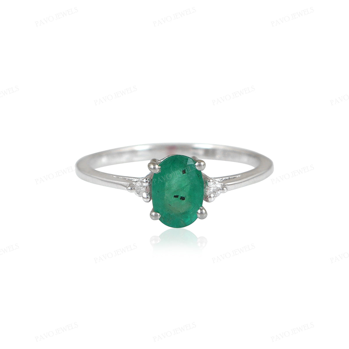 Emerald Ring: Oval Cut Gemstone, 925 Sterling Silver, May Birthstone, Solitaire Ring