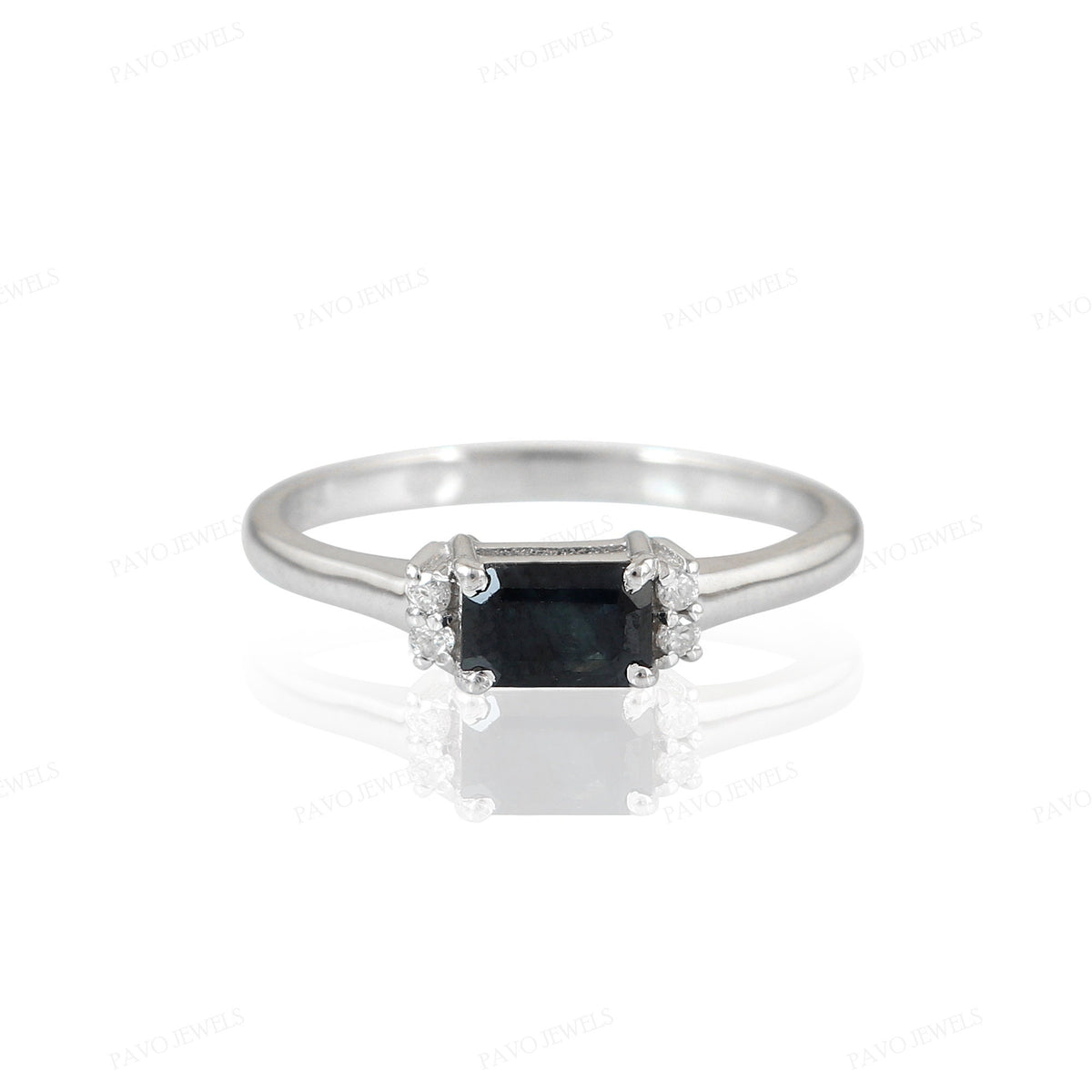 Emerald Cut Blue Sapphire Ring: Sterling Silver September Birthstone