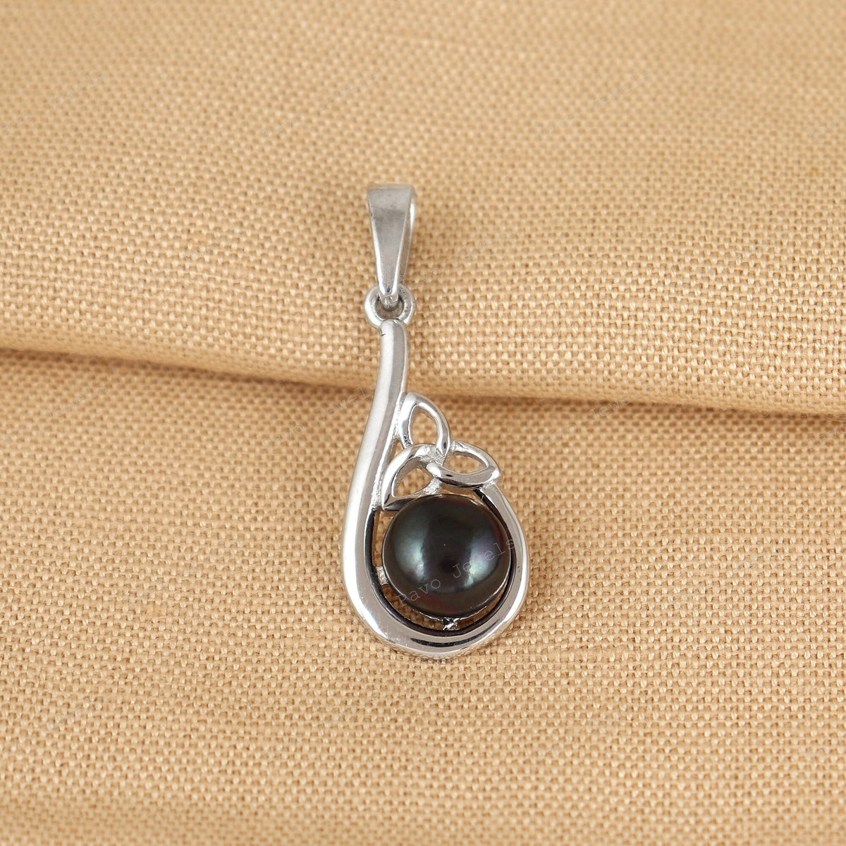 Sterling Silver Black Pearl Pendant, Minimalist Round Gemstone Jewelry