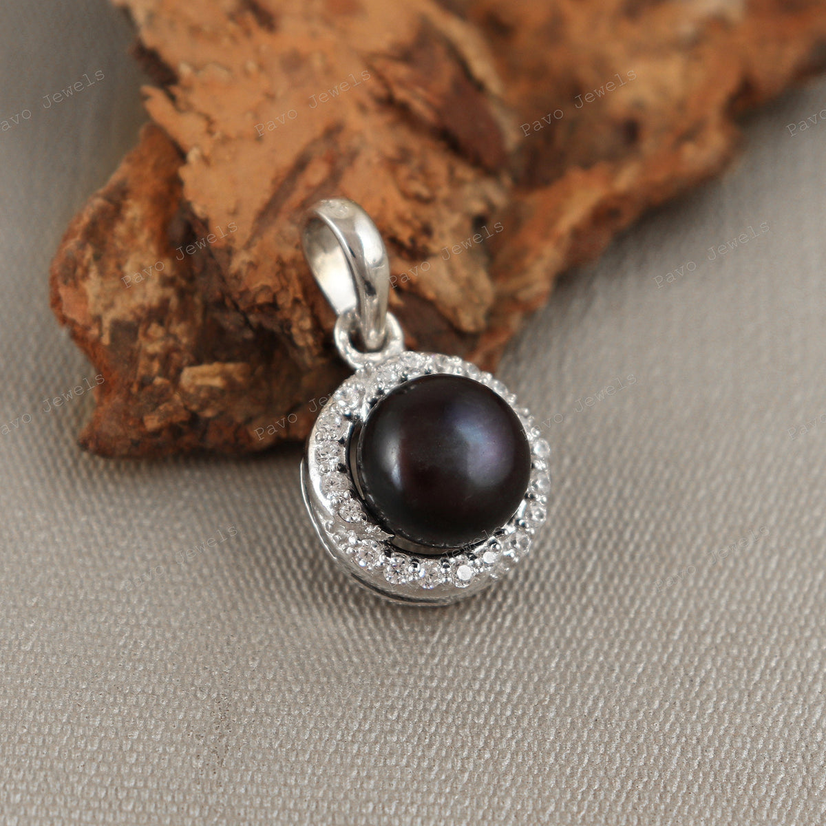 Black Pearl Pendant Necklace: 925 Sterling Silver, Round Gemstone