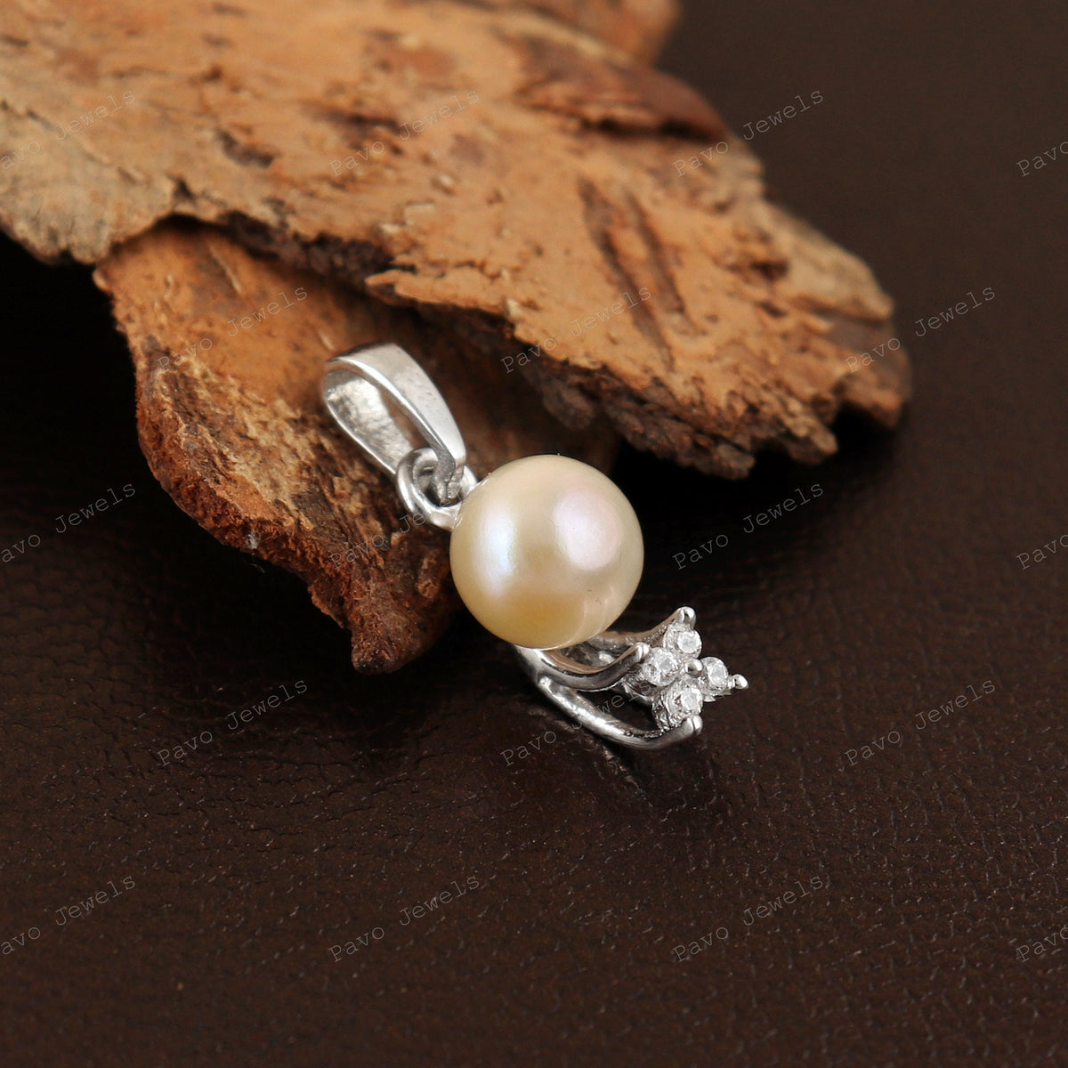 Peach Pearl Pendant, 925 Sterling Silver, Round Gemstone