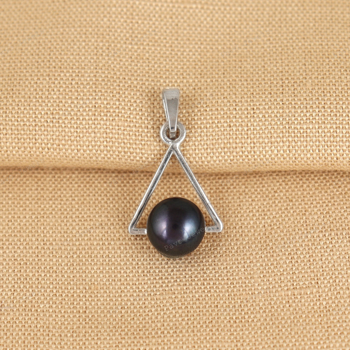 Black Pearl Cabochon Pendant, 925 Sterling Silver, Handmade Jewelry