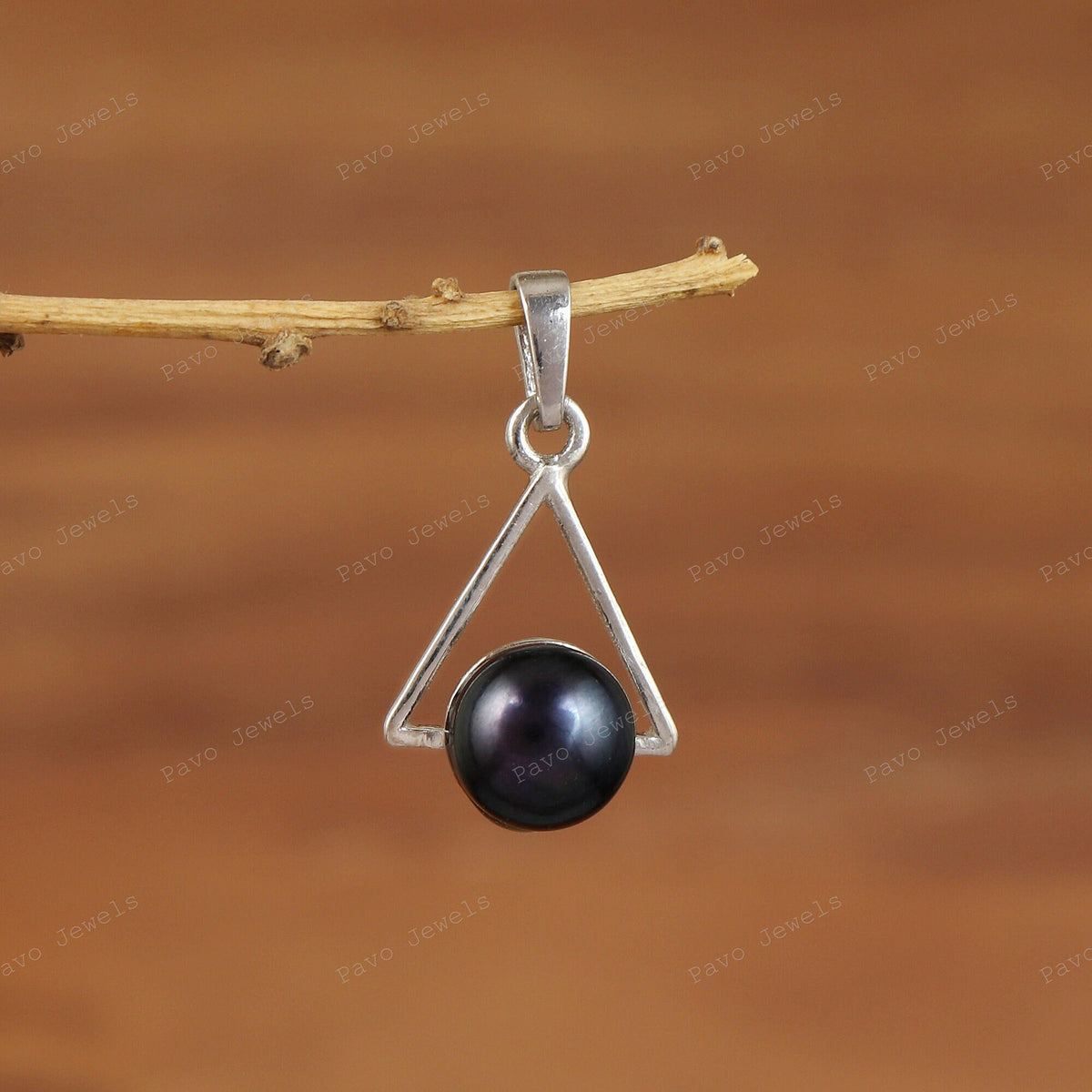 Black Pearl Cabochon Pendant, 925 Sterling Silver, Handmade Jewelry
