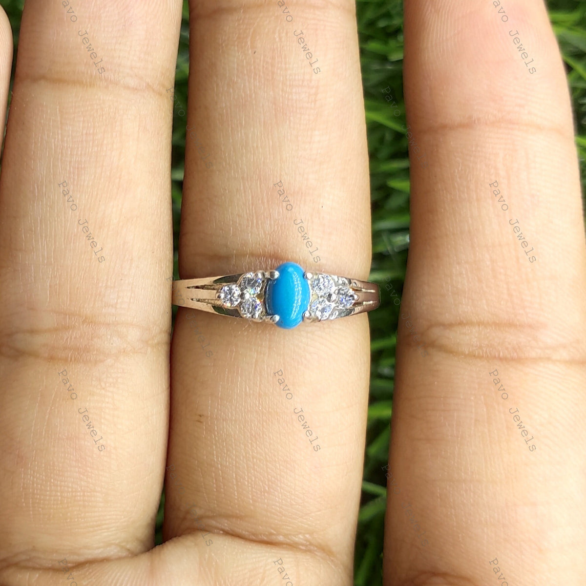 Turquoise Cabochon Ring: Sterling Silver Cluster, Christmas Gifts