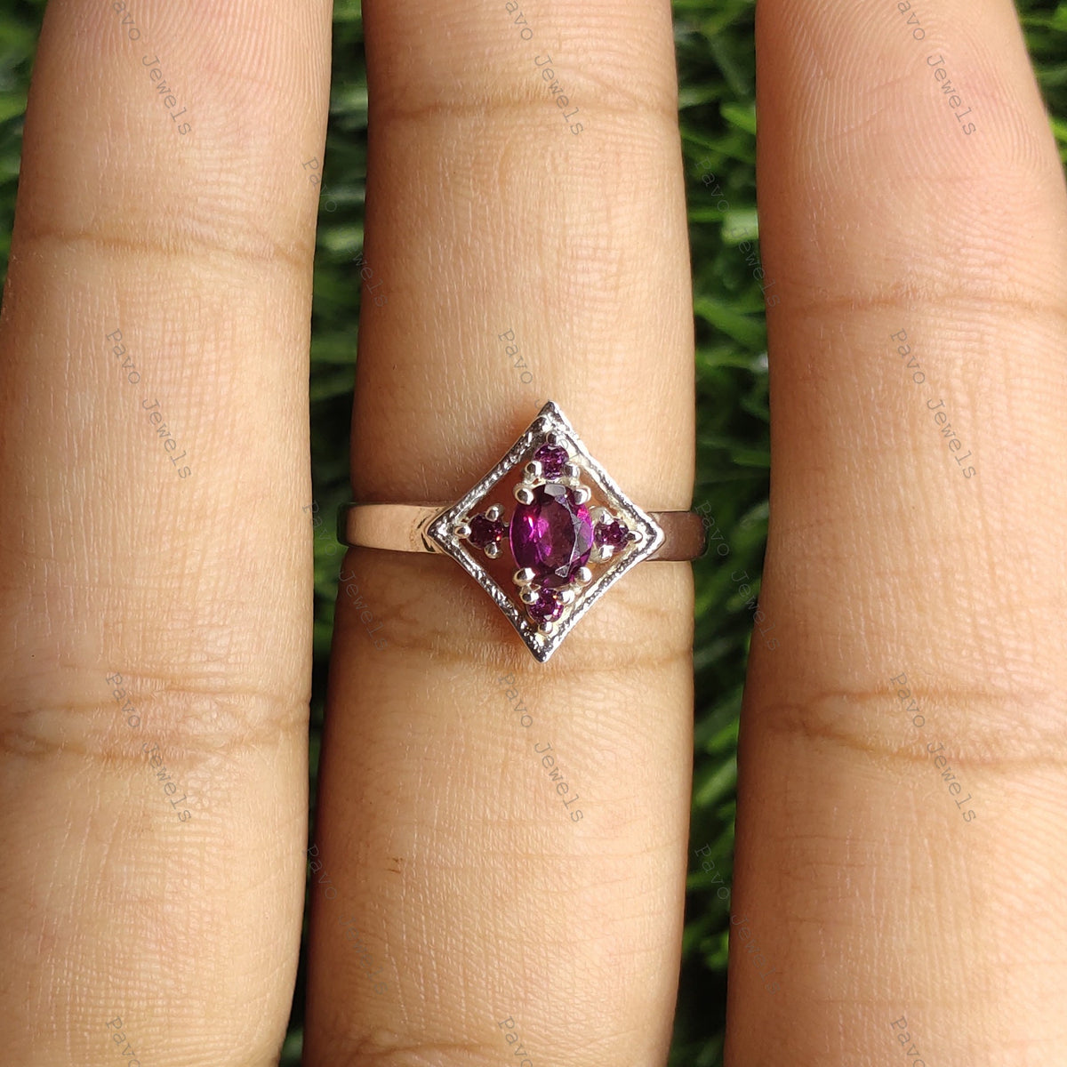 Rhodolite Garnet Ring: Oval Pink Gemstone, Sterling Silver