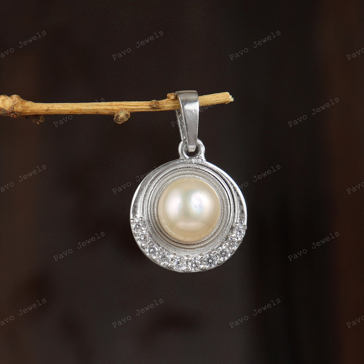 Sterling Silver Pink Pearl Pendant, Freshwater Pearl, Cubic Zirconia Halo, Bridal Necklace Charm