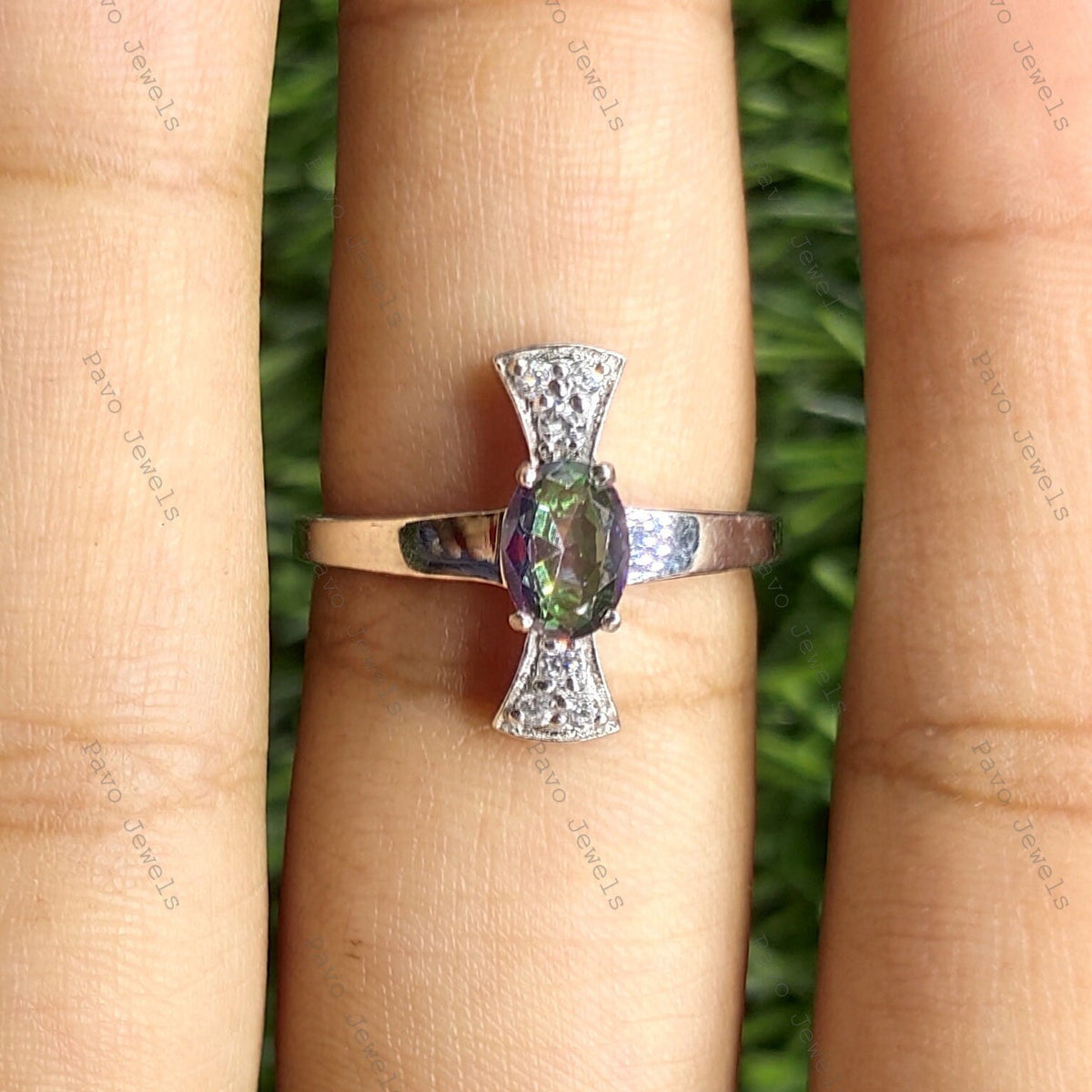 Mystic Topaz Ring: Oval Gemstone, 925 Sterling Silver
