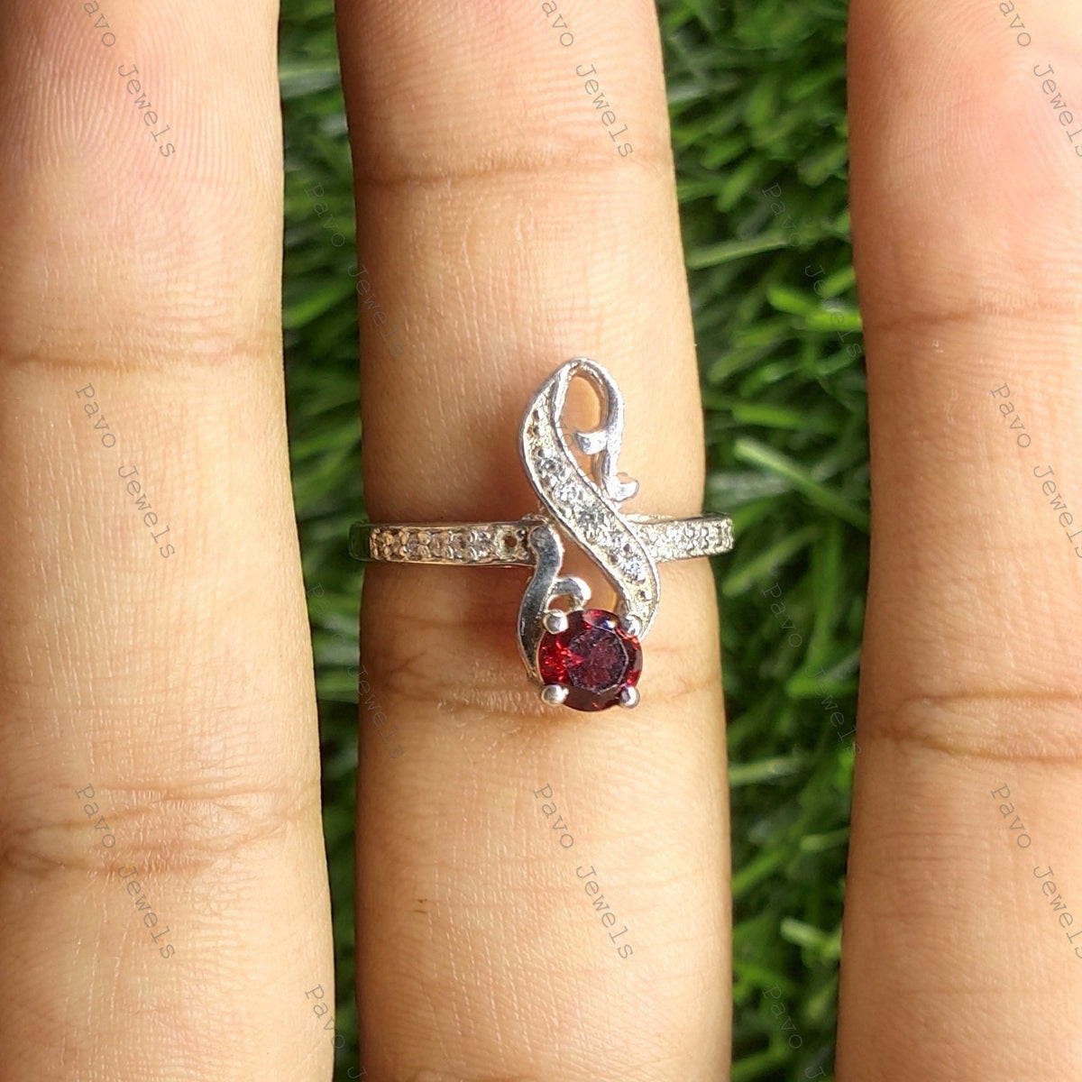 Garnet Ring: 925 Sterling Silver, Handmade January Birthstone, Christmas Jewelry
