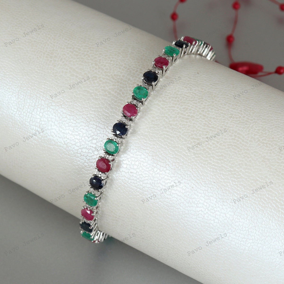 Multi Gemstone Tennis Bracelet, Oval Cut Sterling Silver, Wedding Jewelry