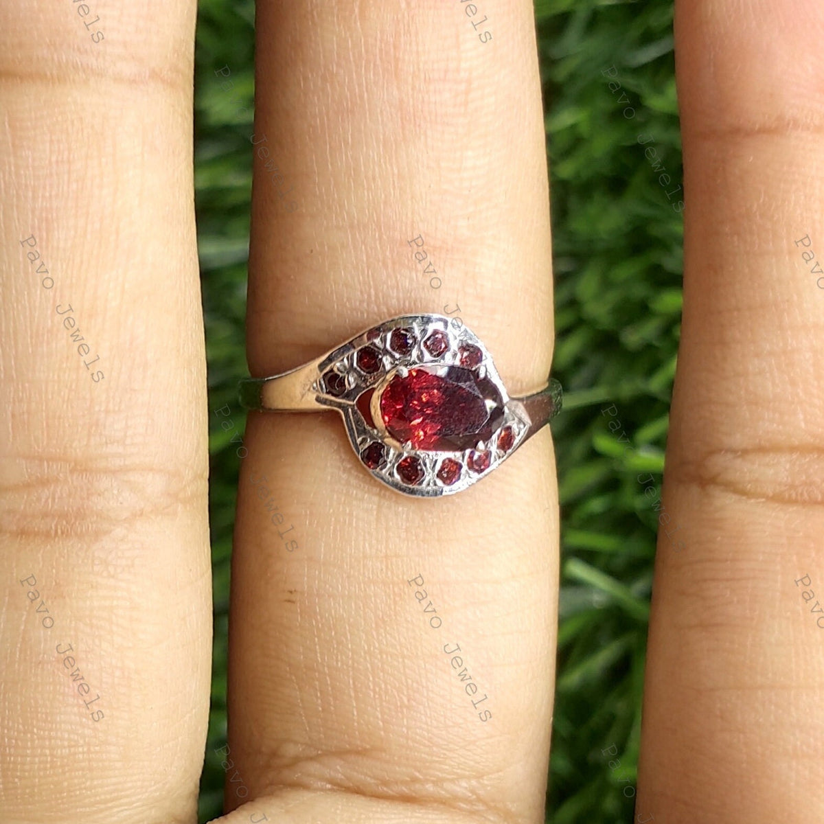 Red Garnet Ring: Antique Style 925 Sterling Silver January Birthstone