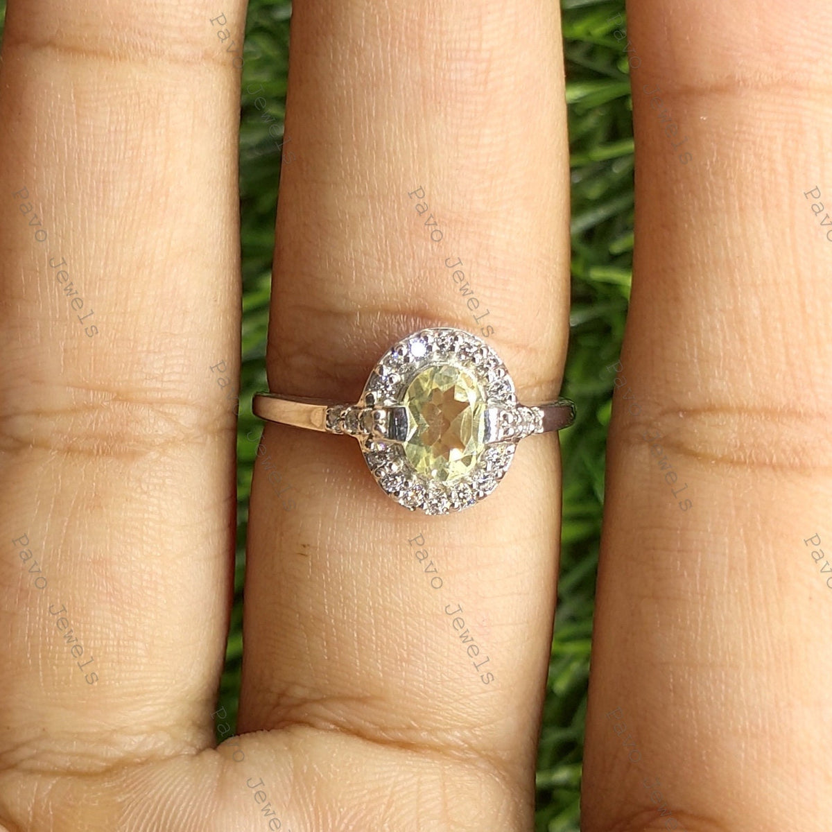 Sterling Silver Ring, Handmade Gemstone CZ, Green Gold Stone Jewelry