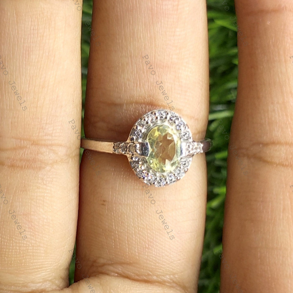 Sterling Silver Ring, Handmade Gemstone CZ, Green Gold Stone Jewelry