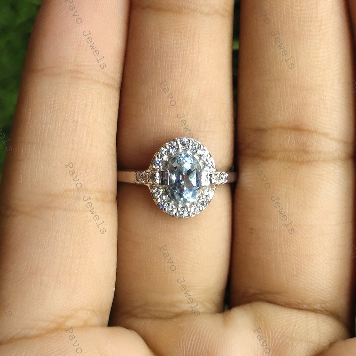 Artisan Silver Ring Blue Topaz & Diamond, Unique Handmade Gemstone Jewelry