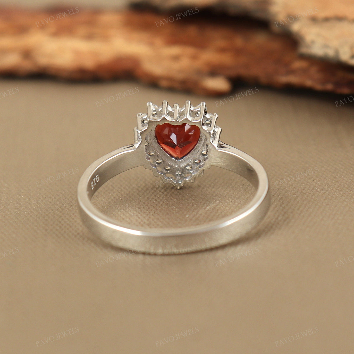 Heart Garnet Sterling Silver Ring: CZ Halo, January Birthstone