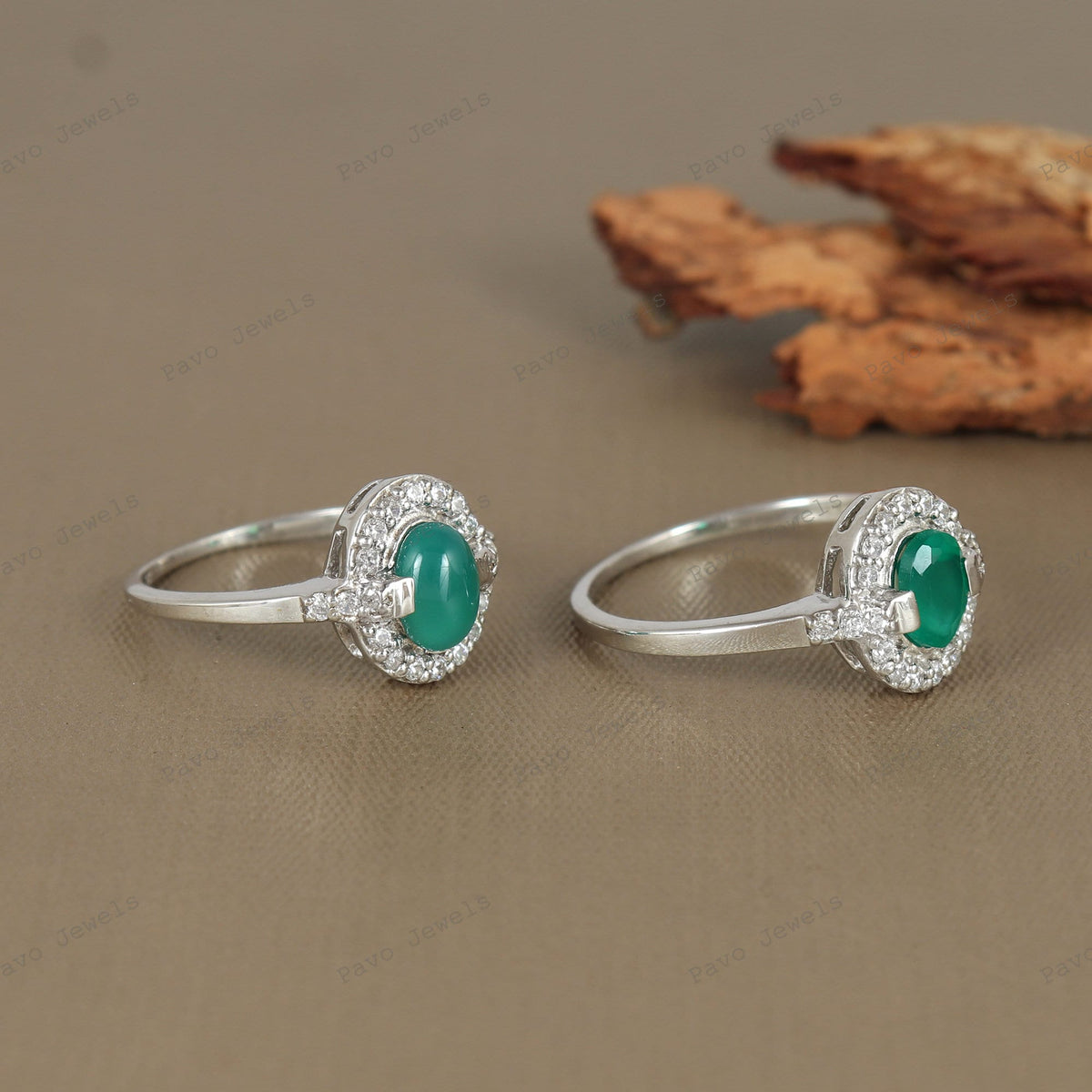 Handmade Green Onyx Silver Ring, Oval Cut & Cabs, Artisan Gemstone Jewelry