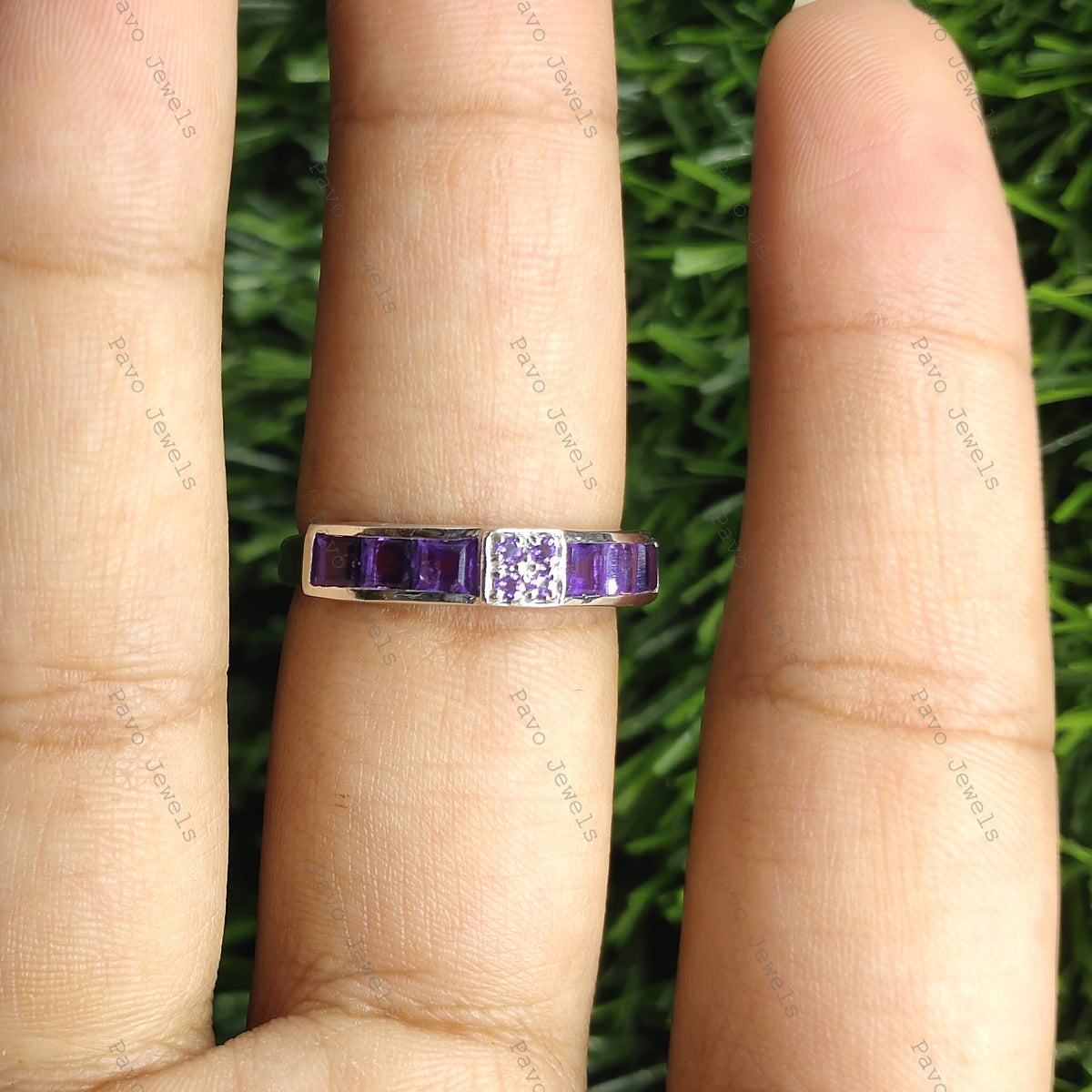 Handmade Amethyst & Cubic Zircon 925 Sterling Silver Ring