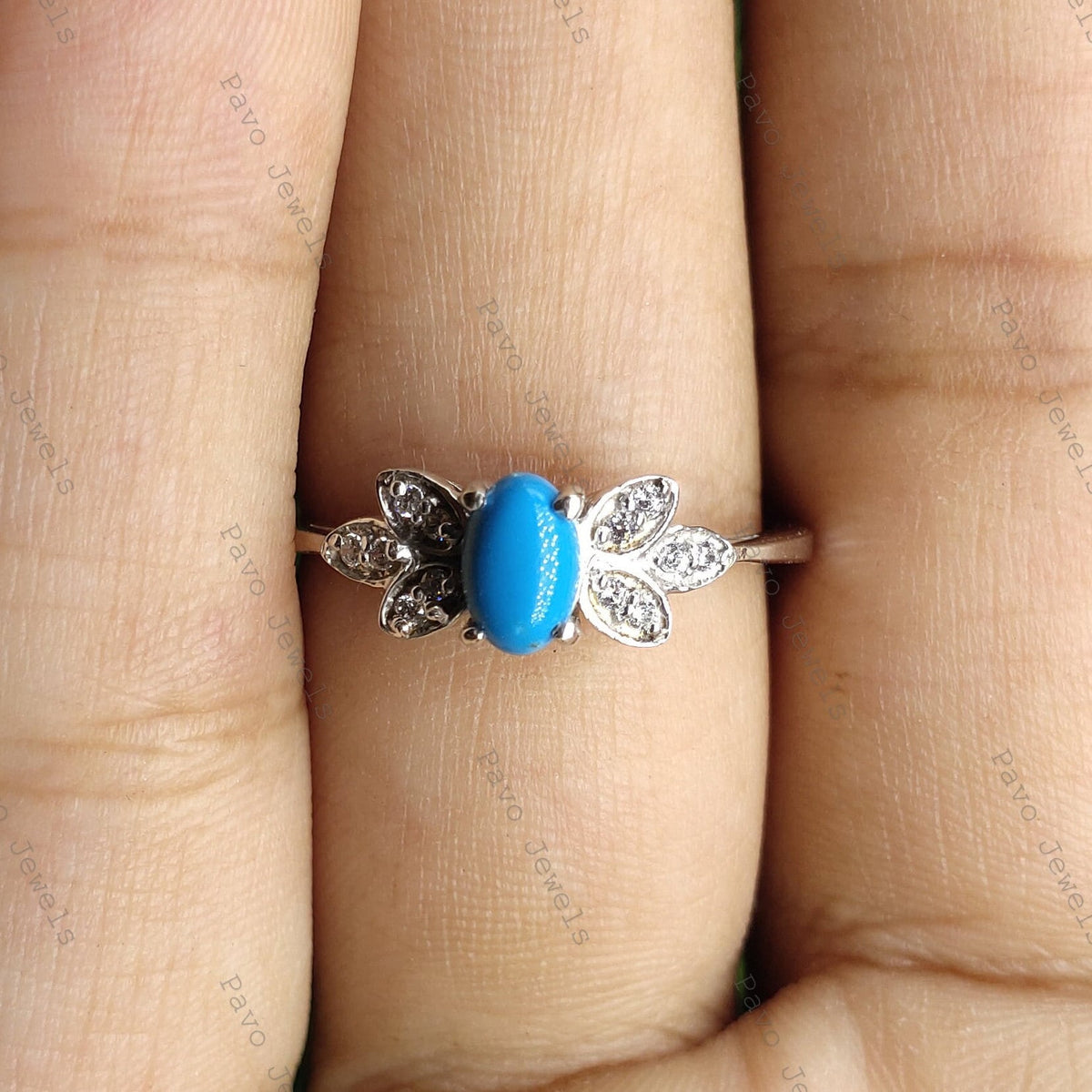 Oval Turquoise Sterling Silver Ring: Minimalist December Birthstone, Christmas Gift Her