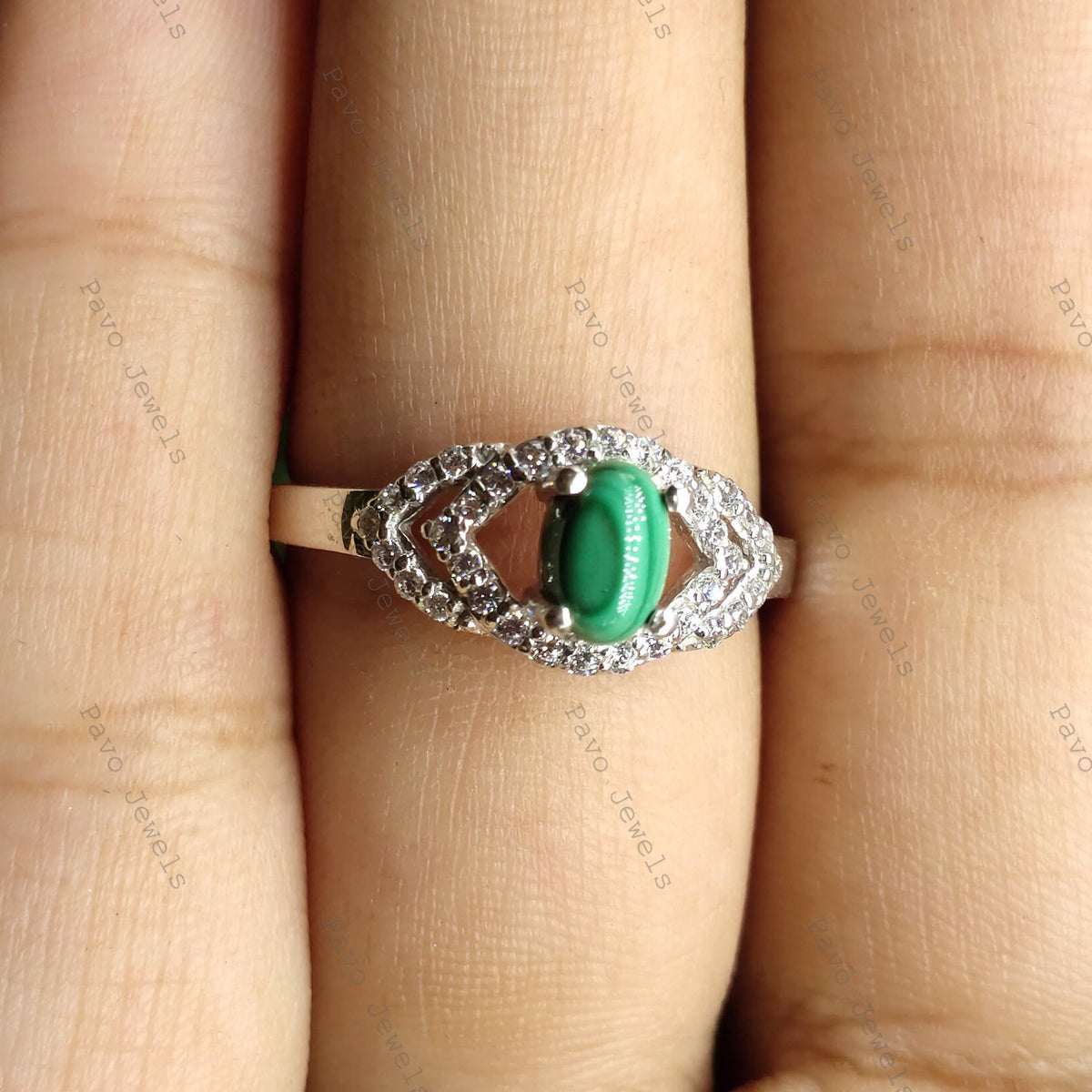 Natural Malachite Sterling Silver Ring, Oval Green Stone Statement Band Jewelry