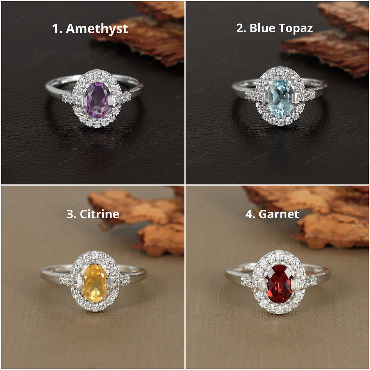 Natural Amethyst - Garnet - Citrine - Blue Topaz Ring, Statement Serling Silver Jewelry