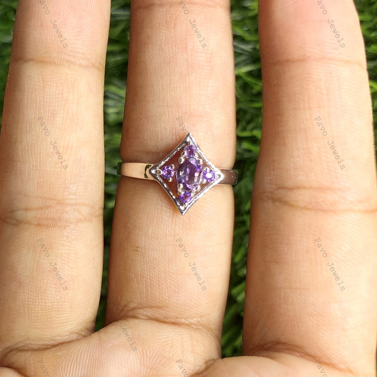 Natural Amethyst Kite Shape Ring, Sterling Silver, Vintage Inspired, February Birthstone, Bridal Gift