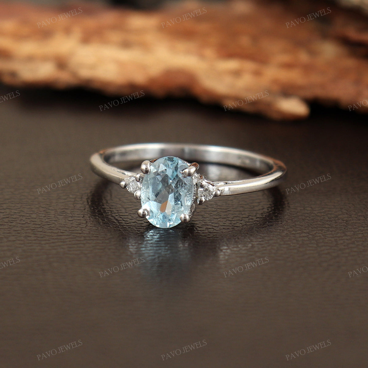 Aquamarine & Diamond Ring: 925 Sterling Silver, Oval Cut