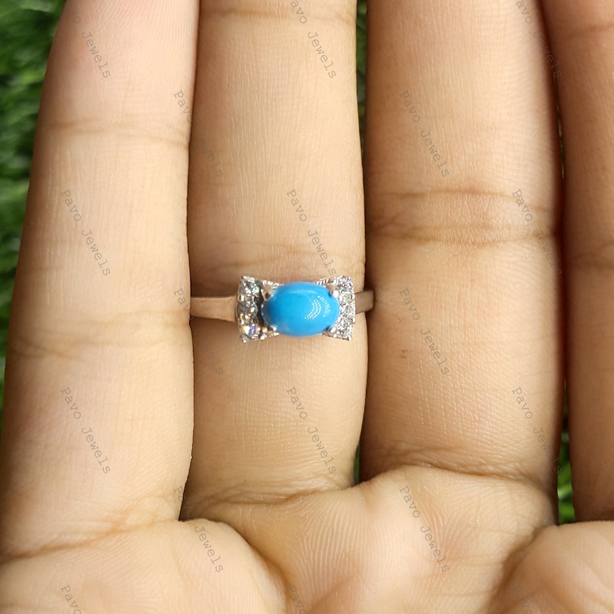 Sterling Silver Turquoise Ring, Oval Solitaire 925 Band, December Birthstone Jewelry