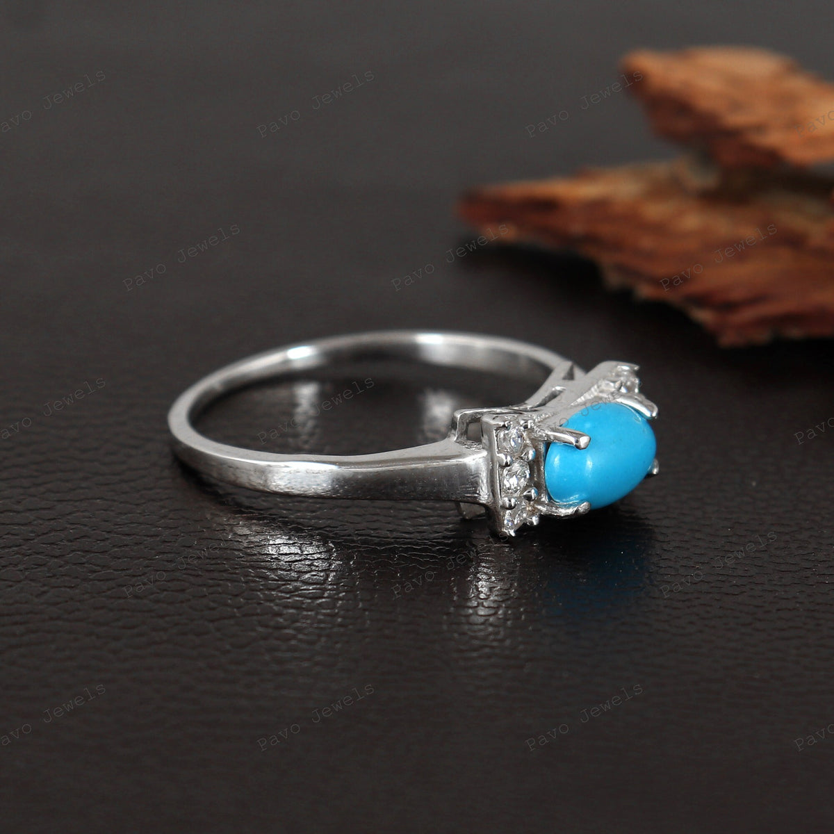 Sterling Silver Turquoise Ring, Oval Solitaire 925 Band, December Birthstone Jewelry