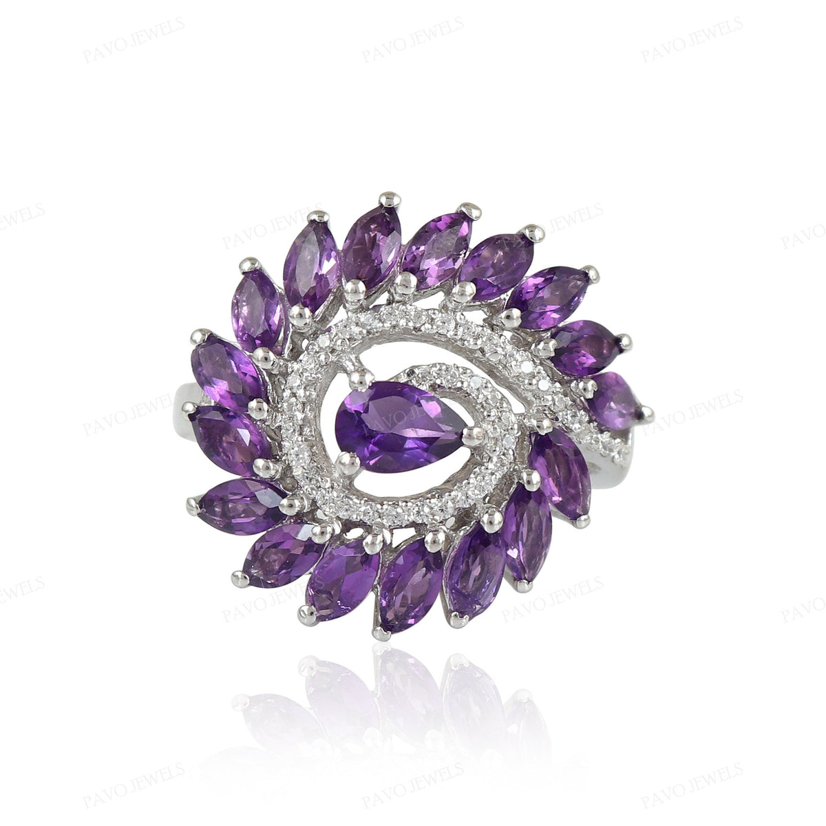 Natural Amethyst Marquise Cut Ring, 925 Sterling Silver Statement Ring, February Birthstone Bridal Jewelry