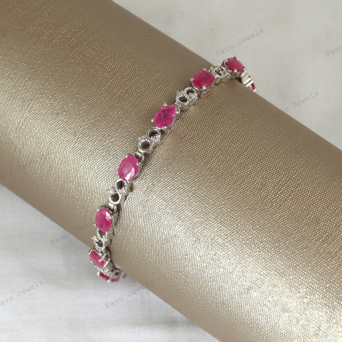 Natural Oval Ruby Tennis Bracelet, 925 Sterling Silver, July Birthstone, Pink Gemstone