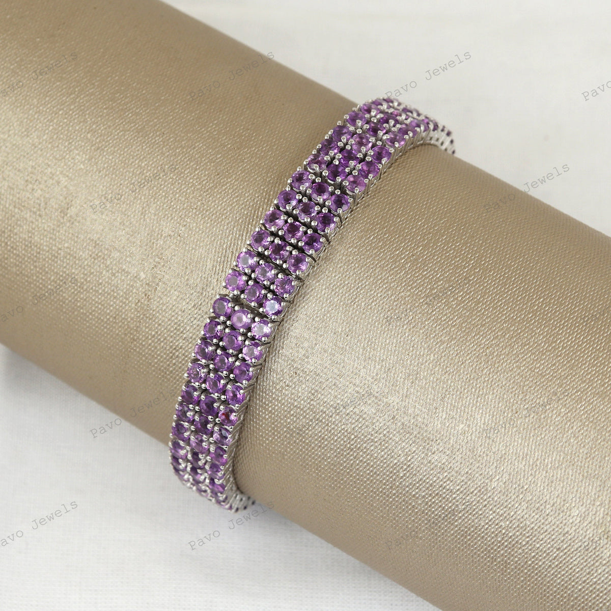Triple Line Amethyst Tennis Bracelet, 925 Sterling Silver, February Birthstone, Anniversary Gift