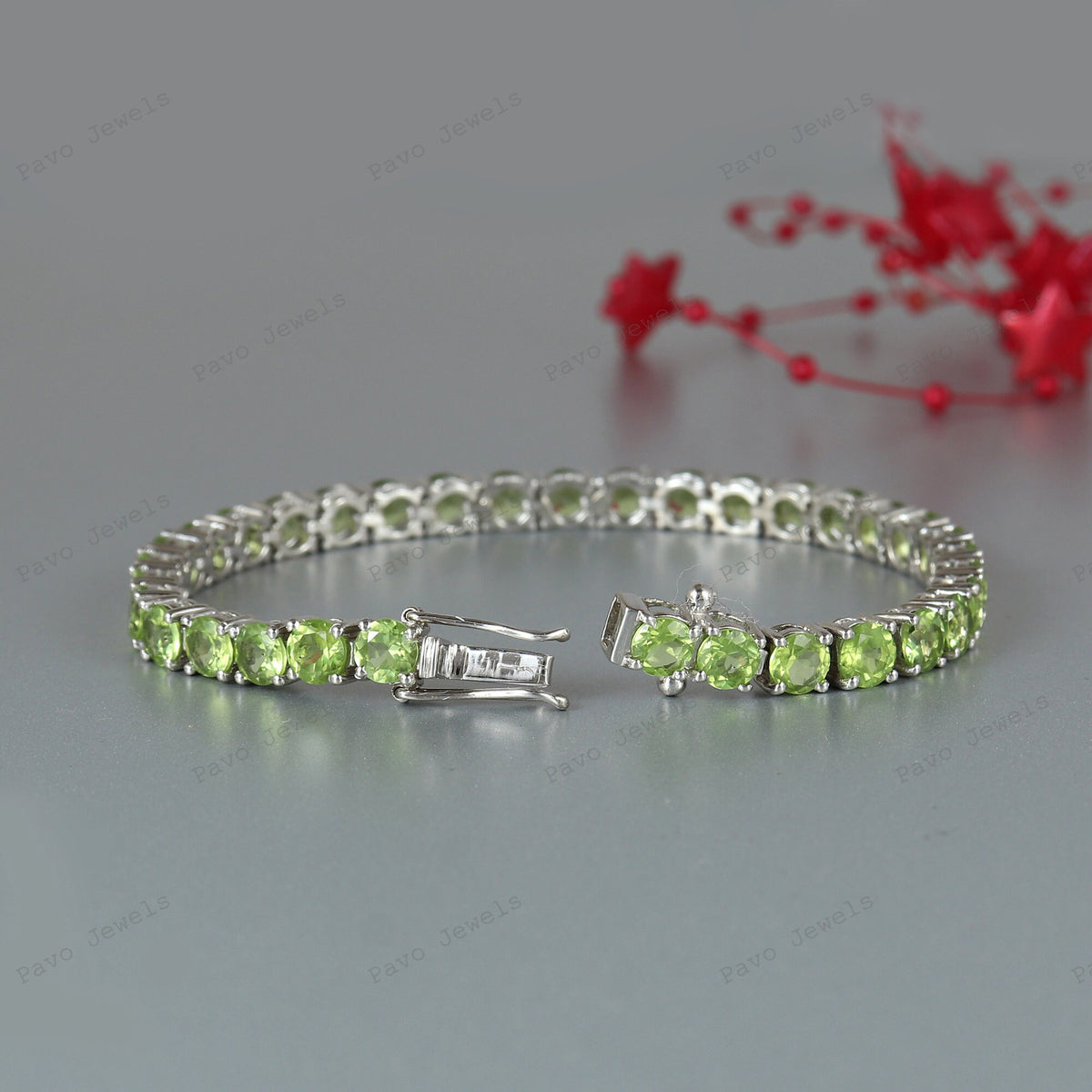 Peridot Tennis Bracelet, 925 Sterling Silver, August Birthstone