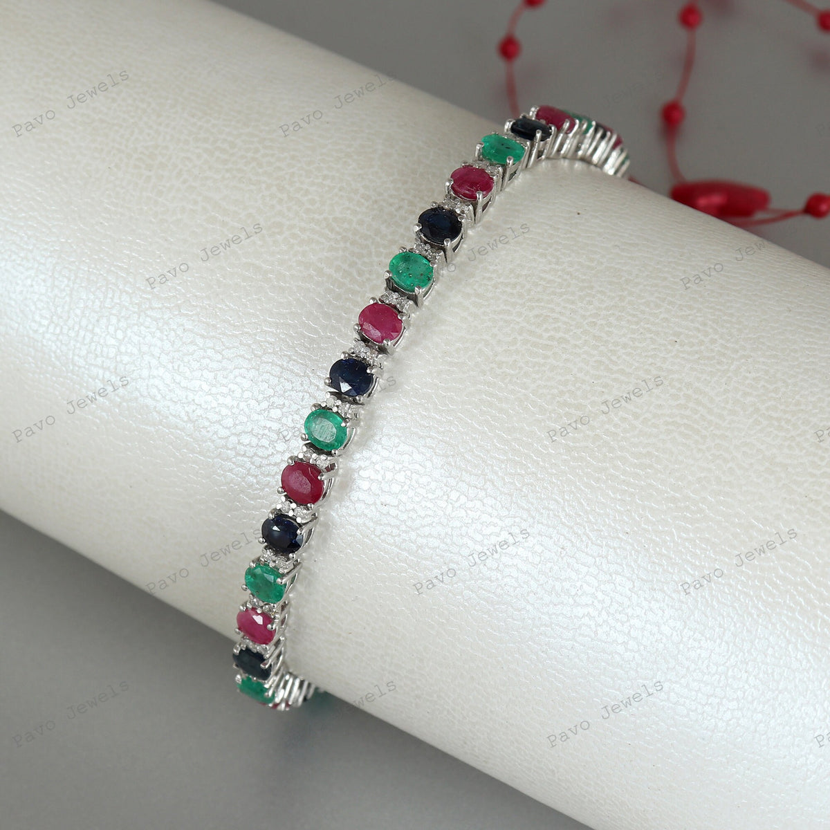 Multi Gemstone Tennis Bracelet, Oval Cut Sterling Silver, Wedding Jewelry