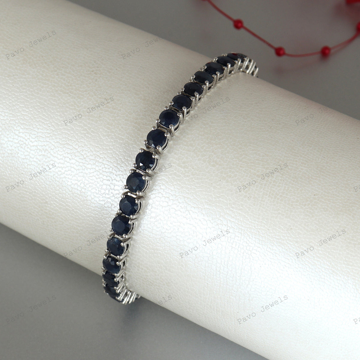 Natural Blue Sapphire Tennis Bracelet, Sterling Silver, September Birthstone Jewelry