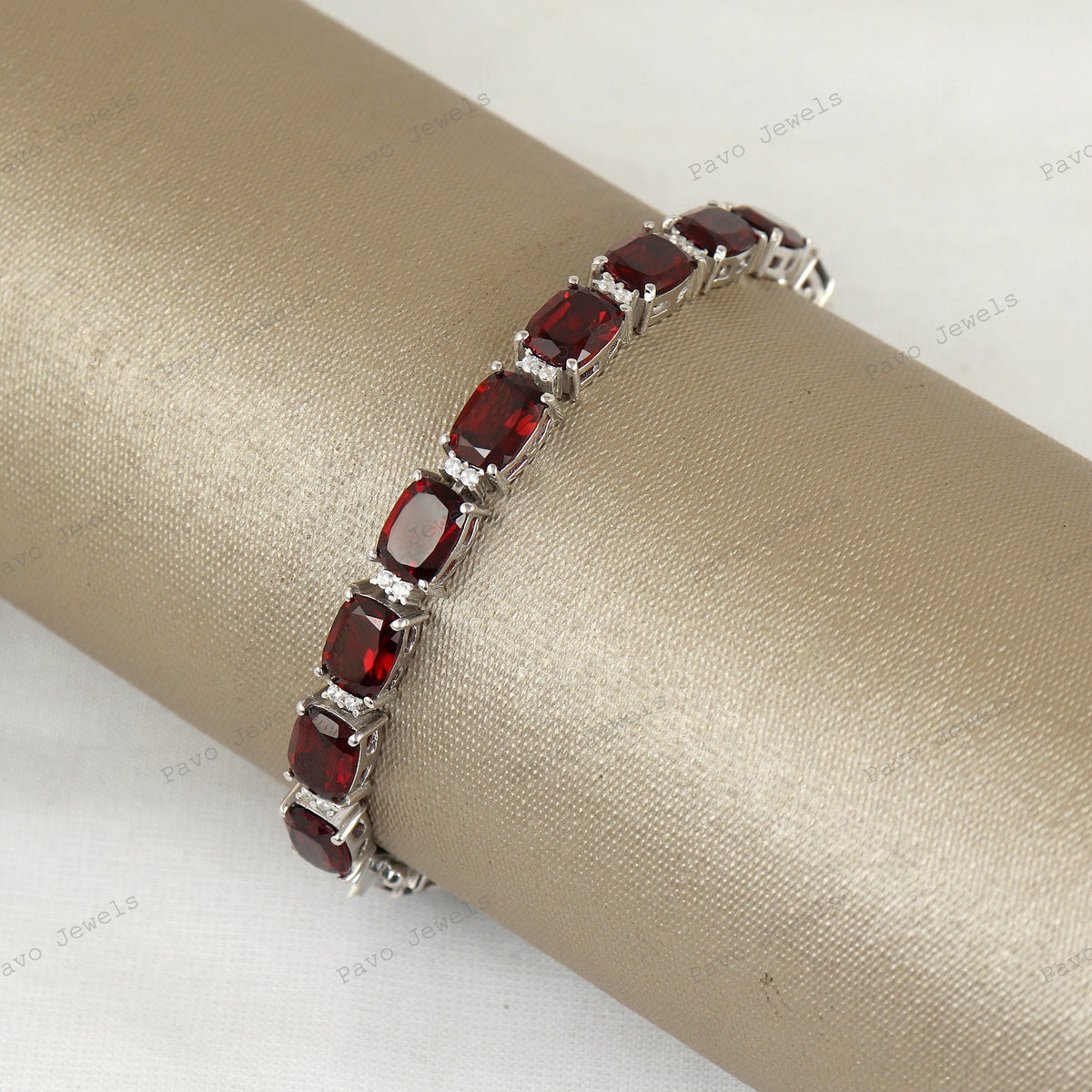 January Birthstone Bracelet, Natural Garnet 925 Silver Tennis Bracelet, Wife Birthday Gift, Wedding Jewelry