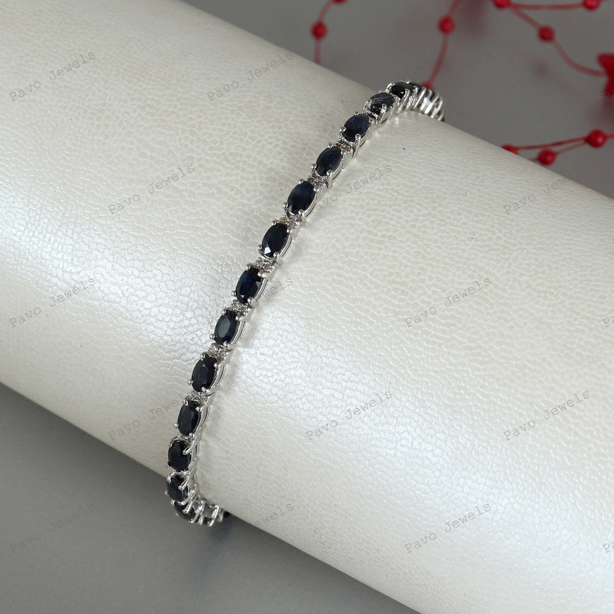 Blue Sapphire Diamond Bracelet: 925 Sterling Silver Tennis Bracelet