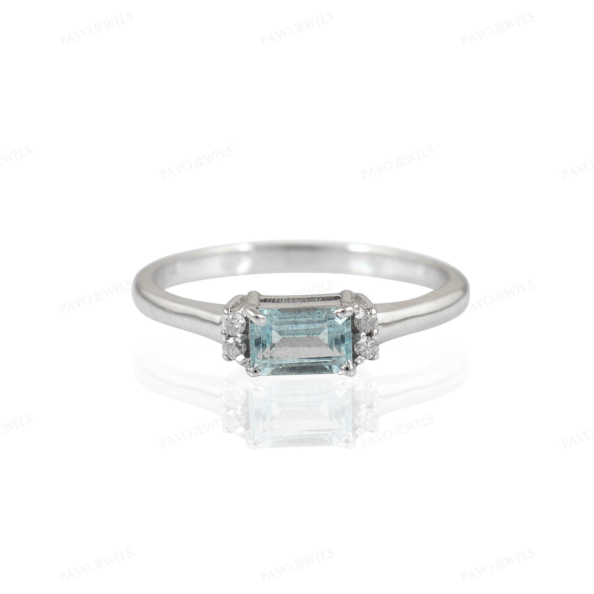 Aquamarine - Diamond Ring Sterling Silver March Birthstone Gift For Her
