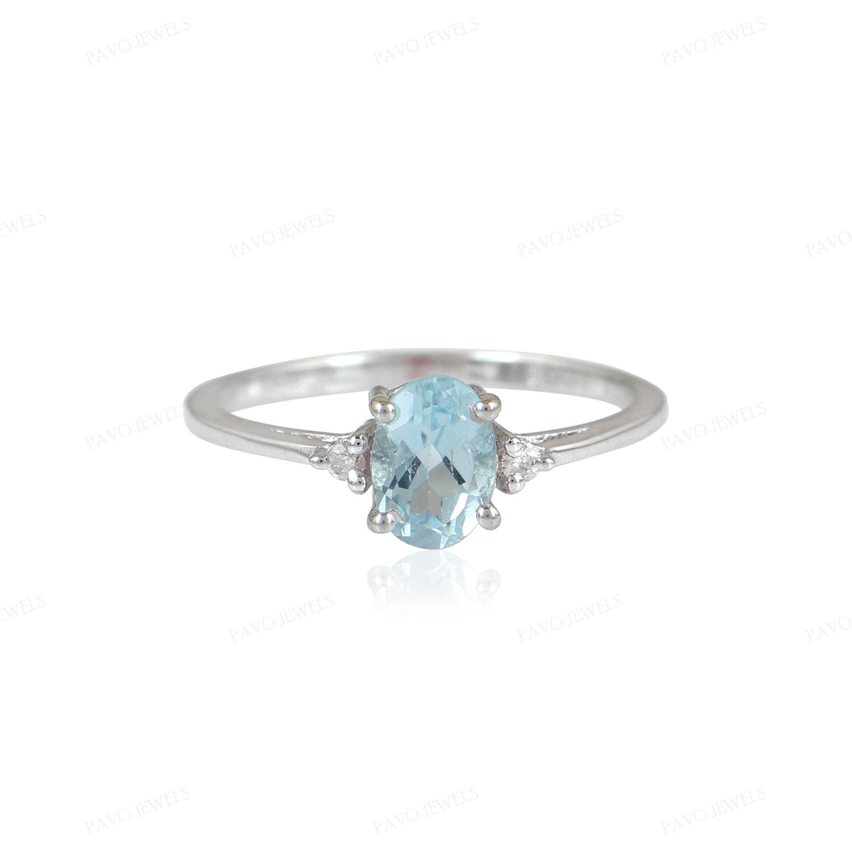 Aquamarine & Diamond Ring: 925 Sterling Silver, Oval Cut