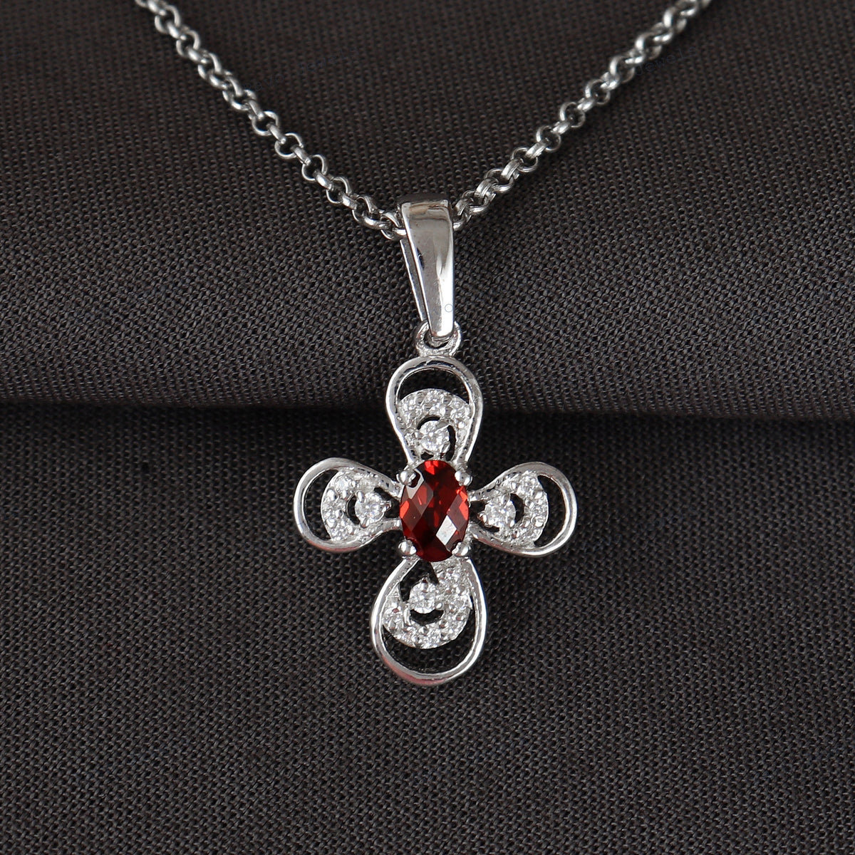 Red Garnet Sterling Silver Pendant: Floral Gemstone Jewelry