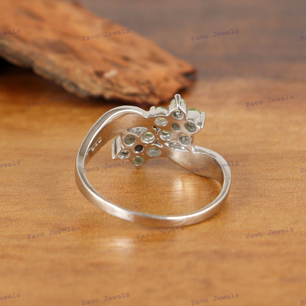 Sterling Silver Peridot Flower Ring, Handmade Gemstone Ring