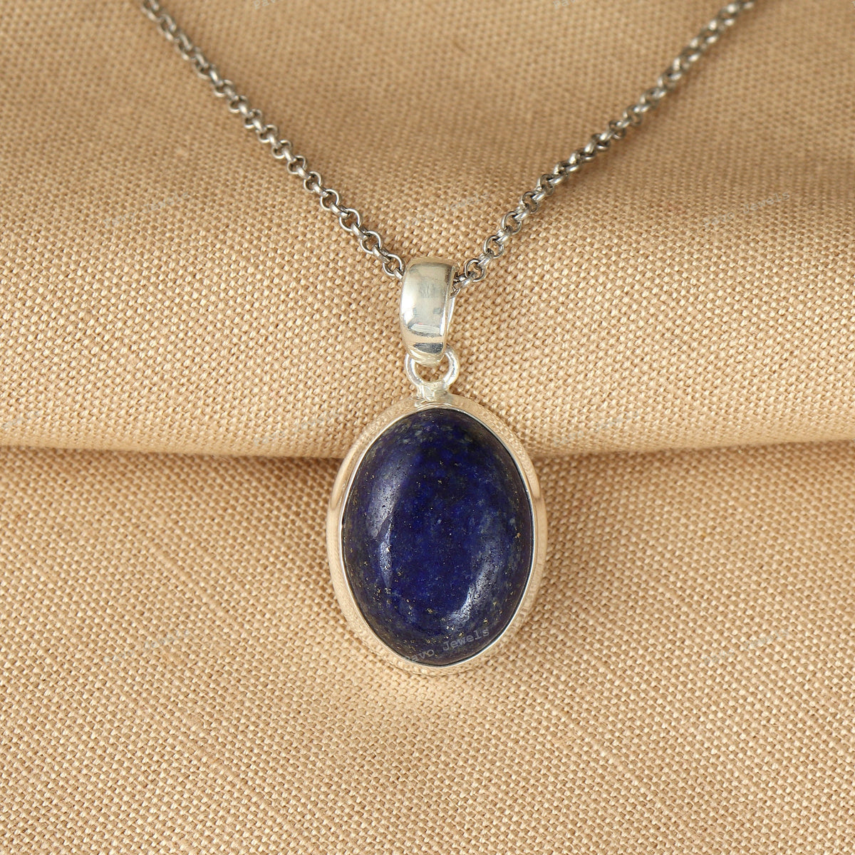 Handmade Oval Lapis Lazuli Pendant, 925 Sterling Silver Bezel
