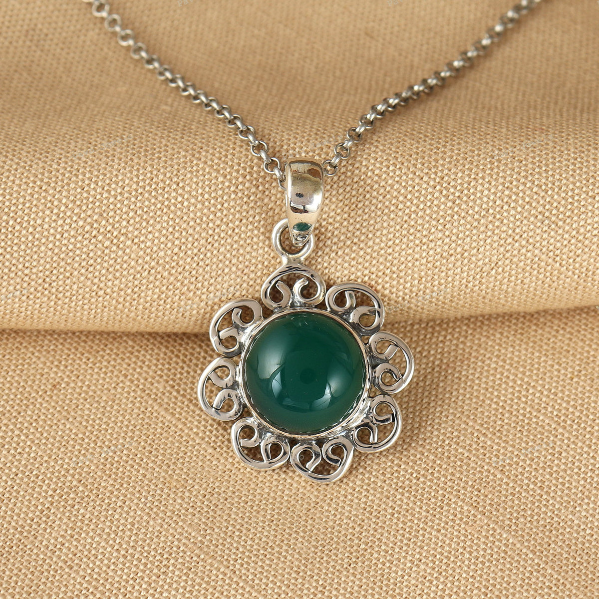Green Onyx Pendant Sterling Silver, Handmade Gemstone Necklace for Women