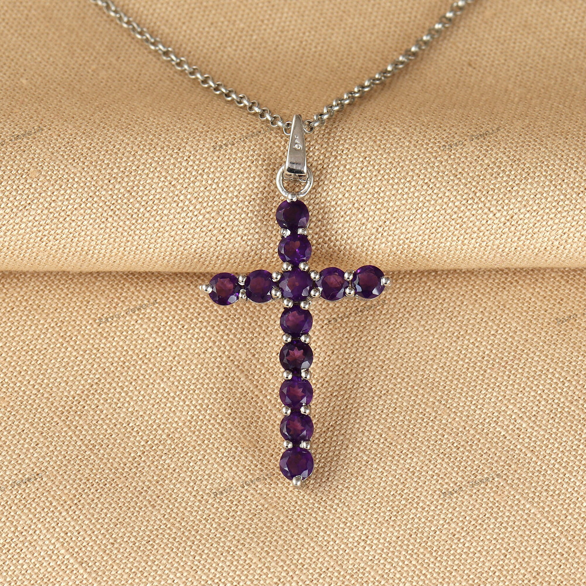 African Amethyst Sterling Silver Cross Pendant Necklace