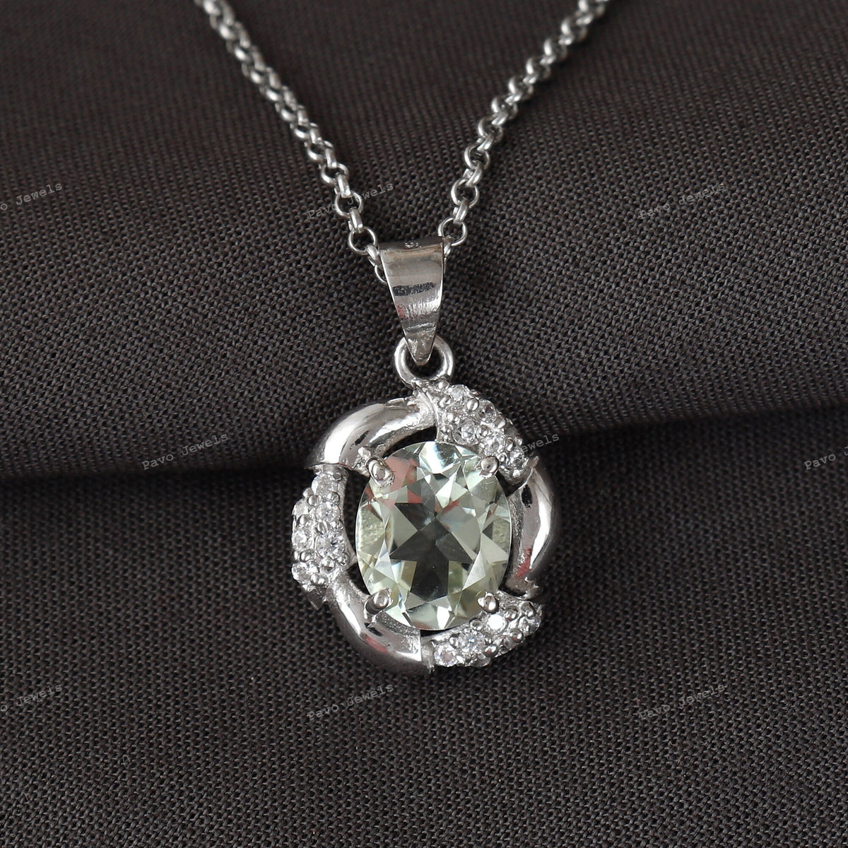 Green Amethyst Pendant Necklace, Sterling Silver, February Birthstone