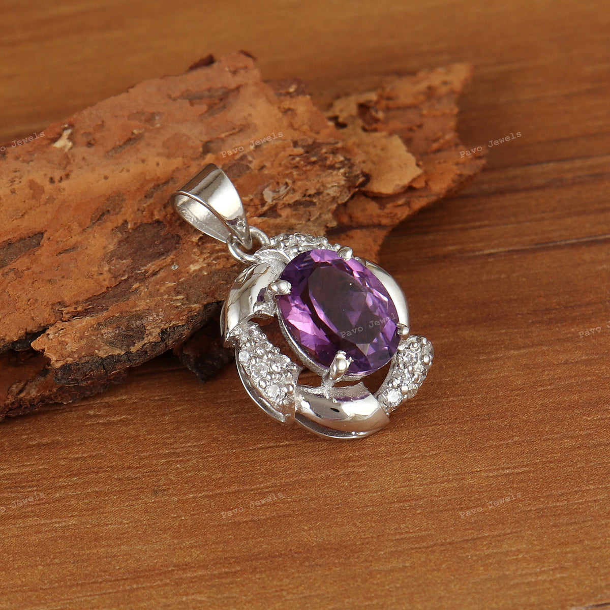 Natural Amethyst Pendant-925 Sterling Silver Pendant-February Birthstone Pendant-Chain Pendant-Amethyst Jewelry-Anniversary Gift for Her
