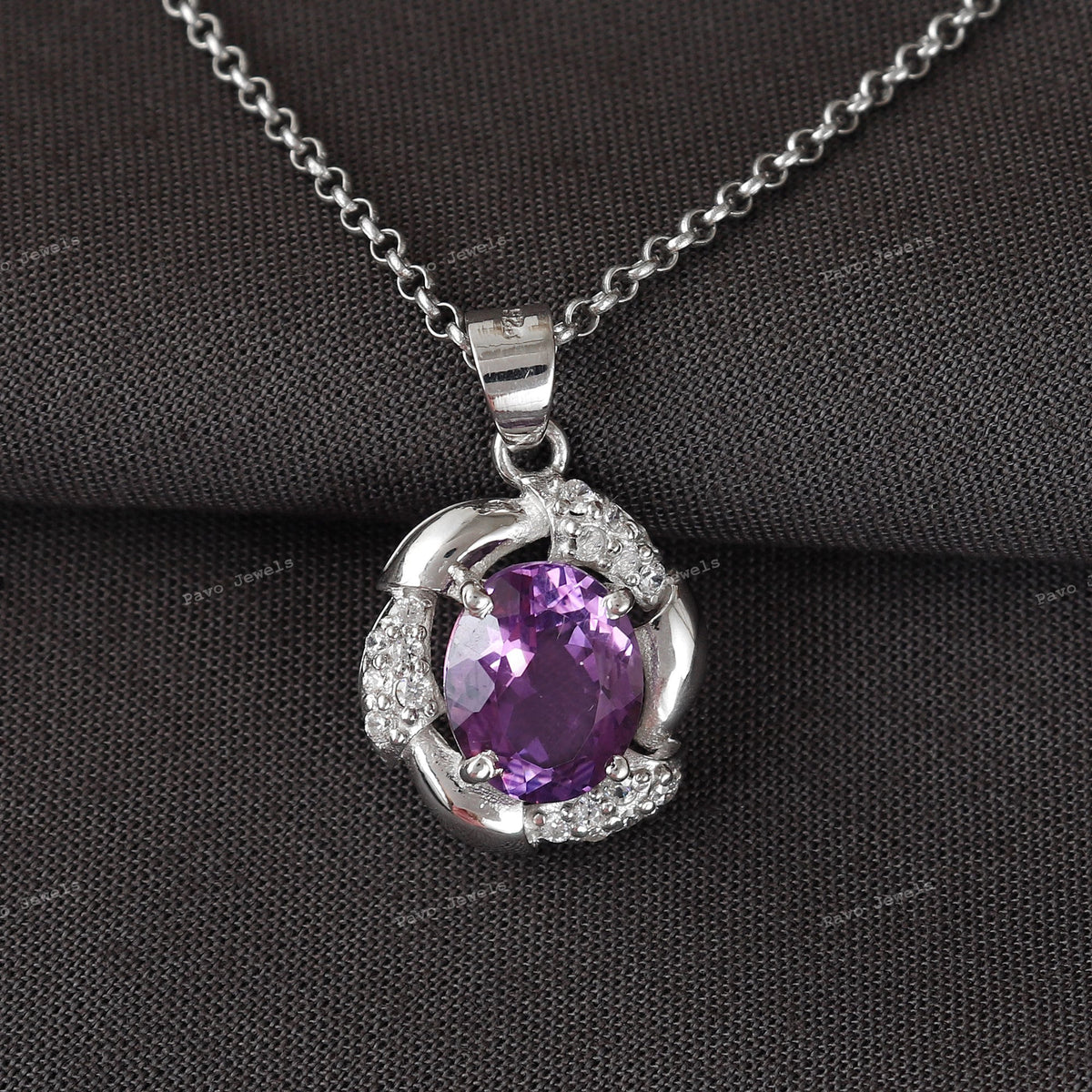 Natural Amethyst Pendant-925 Sterling Silver Pendant-February Birthstone Pendant-Chain Pendant-Amethyst Jewelry-Anniversary Gift for Her