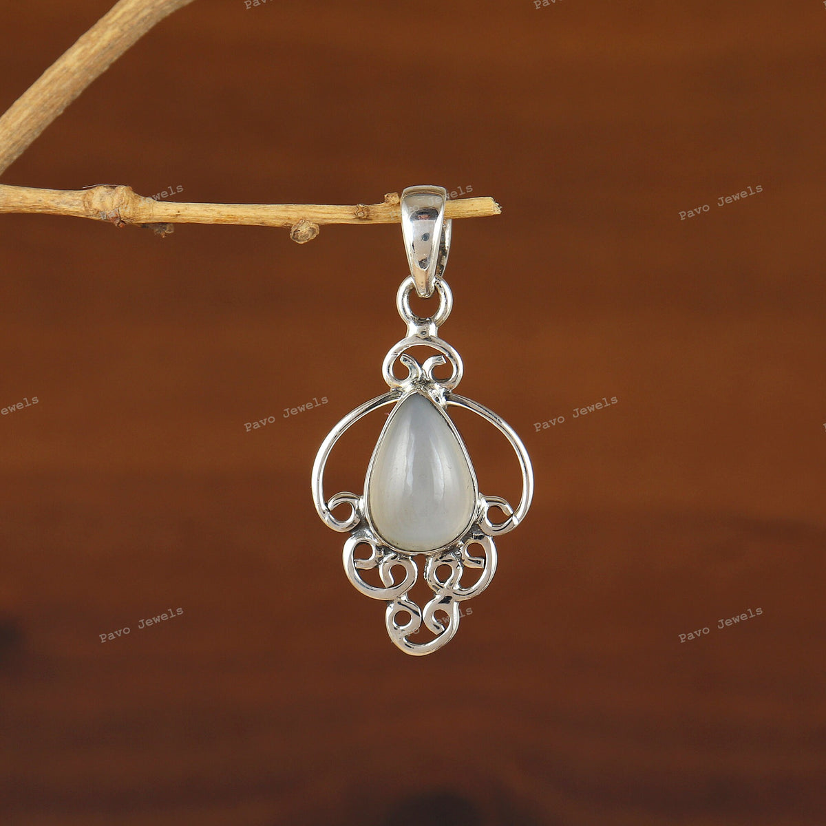 Pear Moonstone Pendant, 925 Sterling Silver, Handmade Vintage Necklace