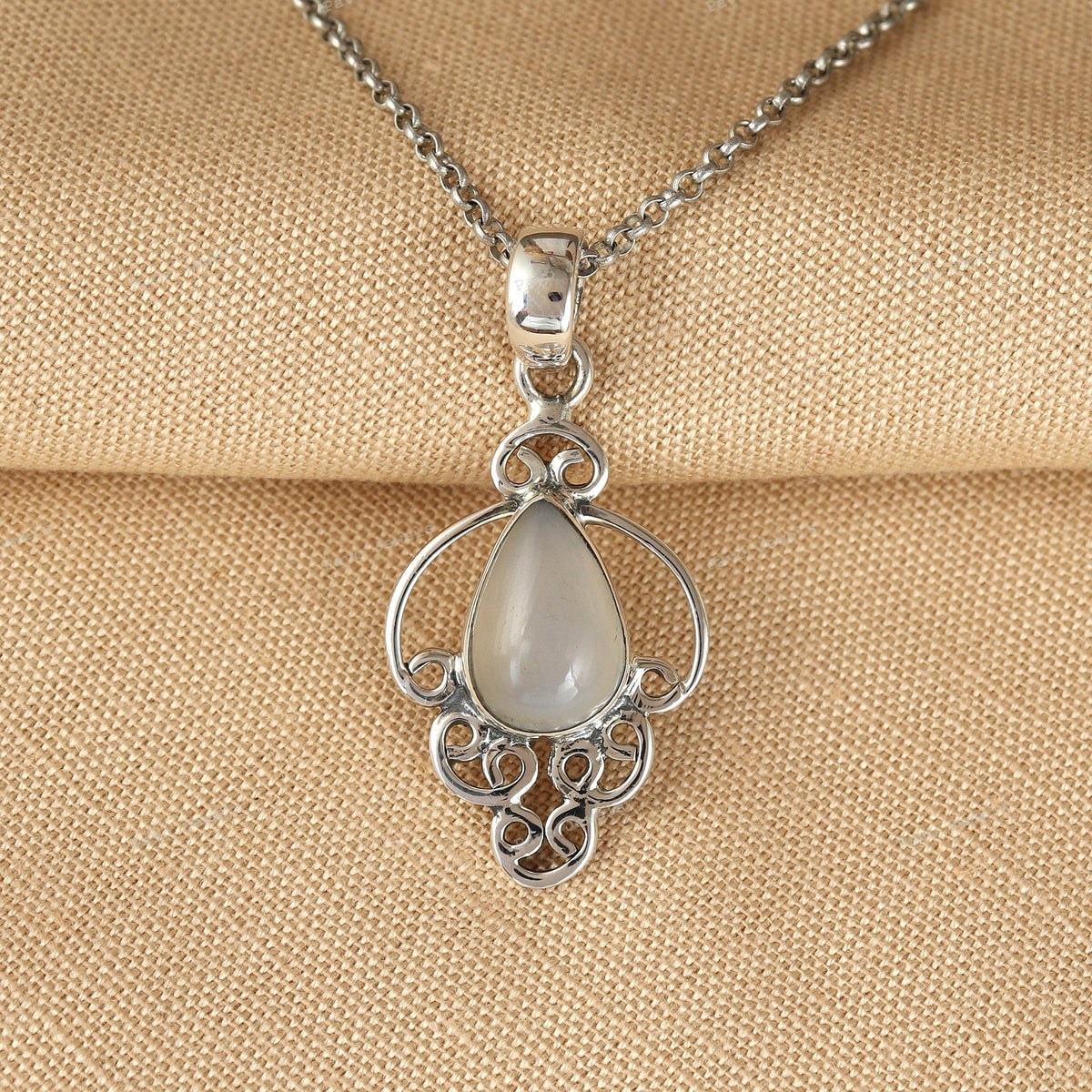 Pear Moonstone Pendant, 925 Sterling Silver, Handmade Vintage Necklace
