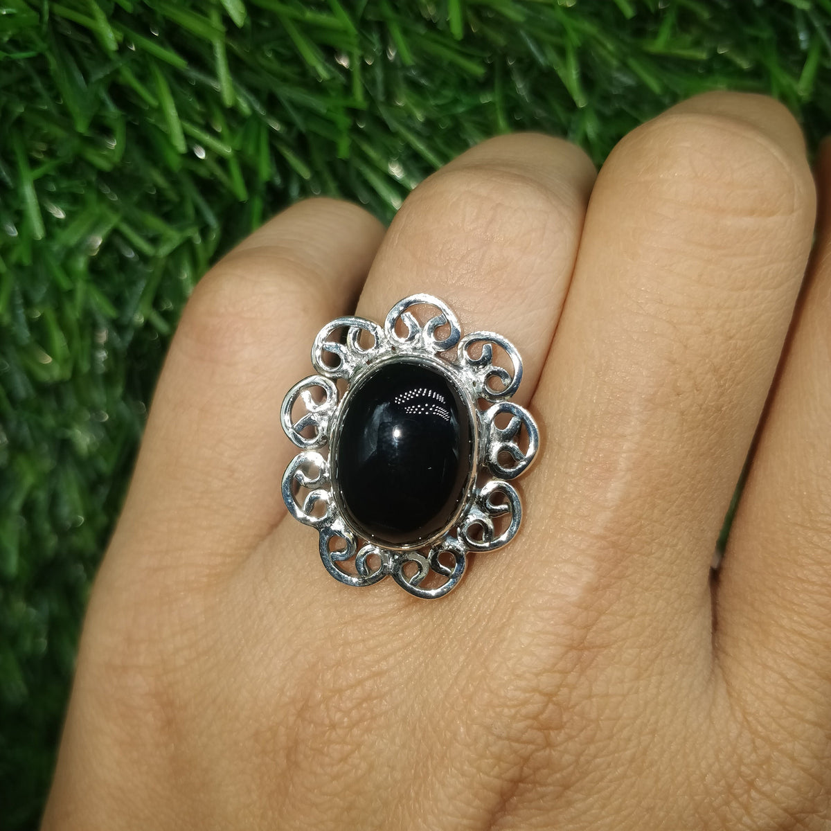 Black Onyx Ring, Dainty 925 Sterling Silver Gemstone Jewelry