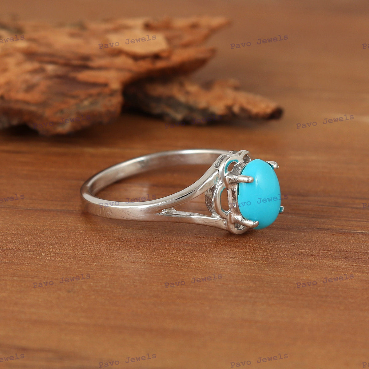 Oval Turquoise Gemstone Ring: Handmade Silver Minimalist Jewelry