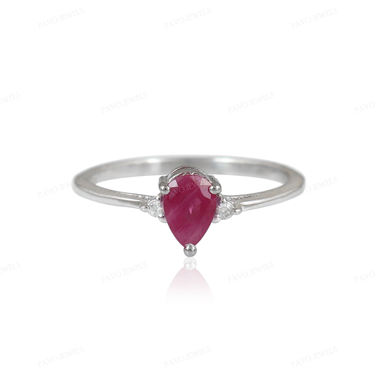 Pear Shape Ruby Ring, Sterling Silver, July Birthstone, Dainty Promise Ring